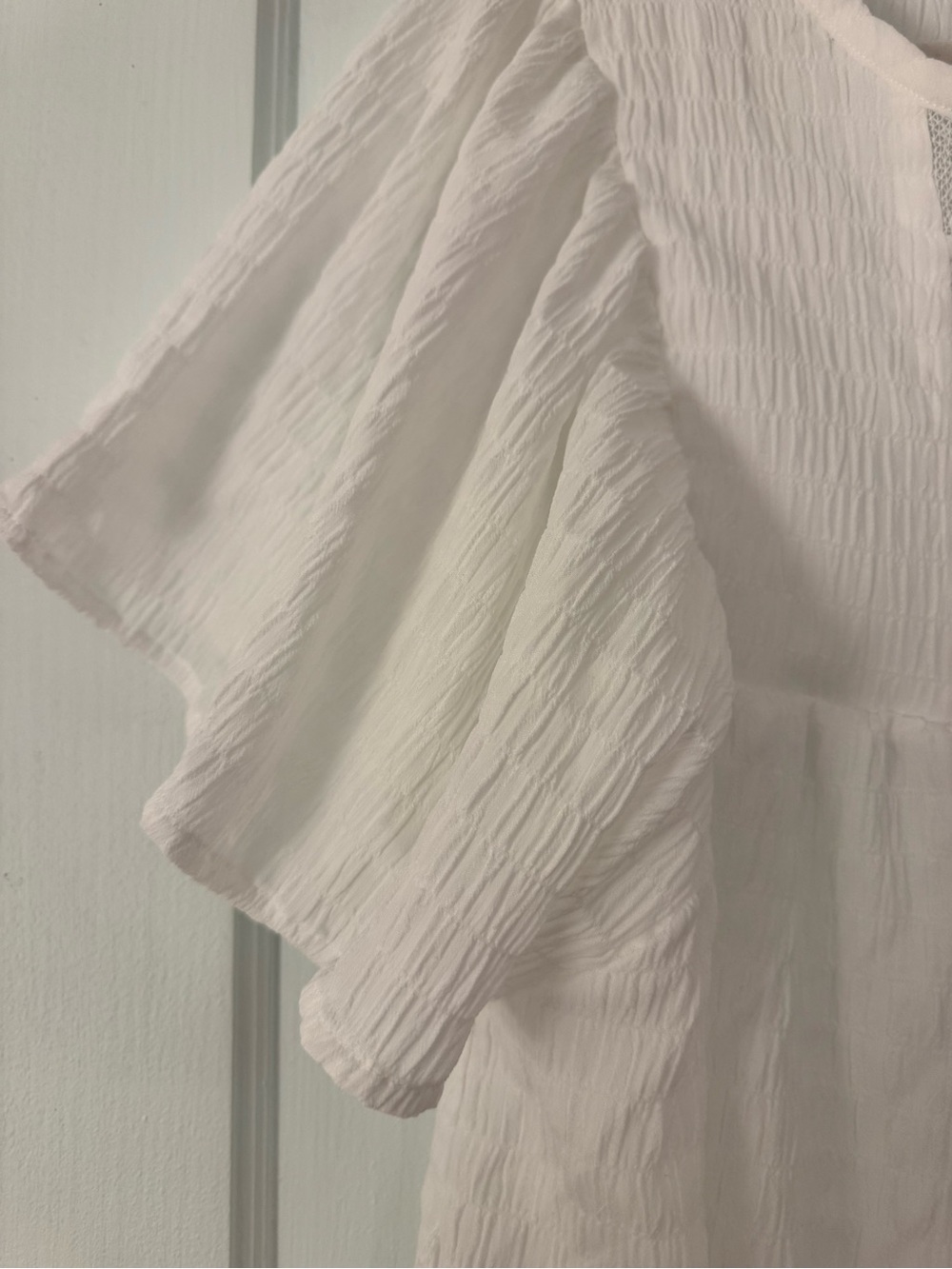 White Crochet‑Inset Flutter Sleeve Mini Dress - Picture 2 of 6
